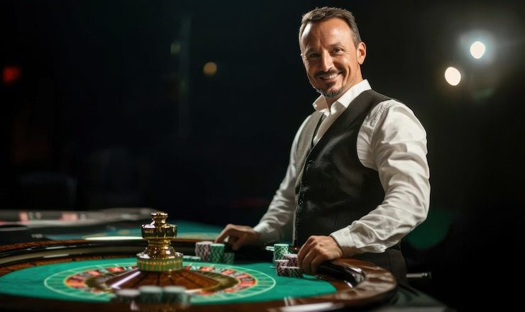 Panel taruhan Live Roulette dengan chip dan nomor